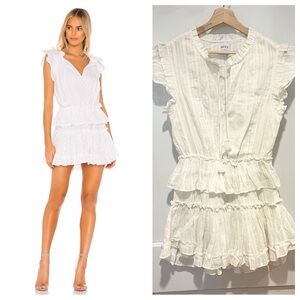 Misa Los Angeles White Cotton Tiered Mini Dress Metallic Small